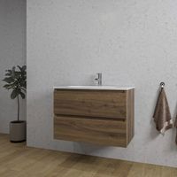 Adema Chaci Badkamermeubelset - 80x46x57cm - 1 ovale keramische wasbak wit - 1 kraangat - 2 lades - noten (hout) SW1212764/SW718717
