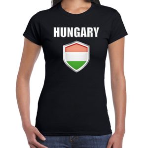 Hongarije landen supporter t-shirt met Hongaarse vlag schild zwart dames