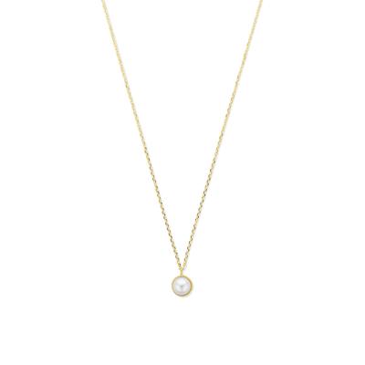14K Geelgouden Collier met Parel - Verstelbare Lengte van 41-45 cm, 1 mm Schakelbreedte, 5.5 mm Parel
