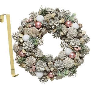 Kerstkrans gedecoreerd 34 cm kunststof incl. messing deurhanger