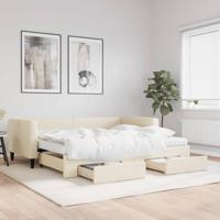Slaapbank met onderschuifbed en lades 90x200 cm stof crèmekleur