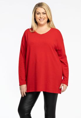 Yoek Trui met V-hals cashmere | Light Red | Maat 54/56