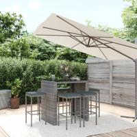 7-delige Tuinbarset met kussens poly rattan grijs