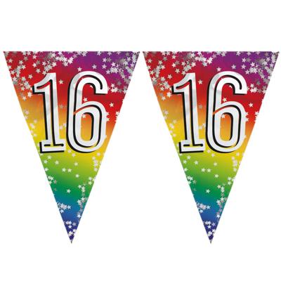 Vlaggenlijn 16 jaar versiering - 3x stuks - vlaggetjes slinger - 6 meter - Folie - verjaardag - leef