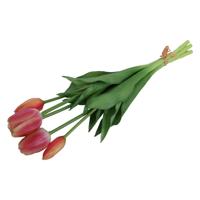 Countryfield Kunst tulpen boeket Fleur - 5x stuks - lichtrood - real touch - 41 cm