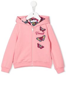 Roberto Cavalli Junior hoodie zippé à appliques papillons - Rose