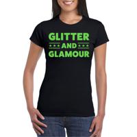 Verkleed T-shirt voor dames - glitter and glamour - zwart - groen glitter - carnaval/themafeest - thumbnail