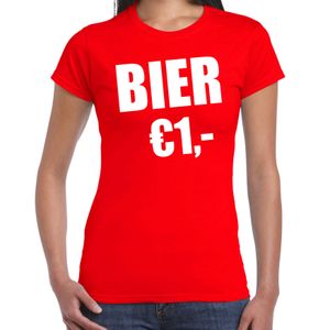 Fun t-shirt bier 1 euro rood voor dames