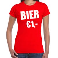 Fun t-shirt bier 1 euro rood voor dames - thumbnail