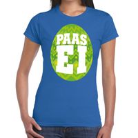 Paasei t-shirt blauw met groen ei voor dames