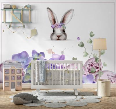 Dieren fotobehang Konijntje met bloemkroon