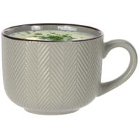 Soepkom Fishbone - lichtgroen - 12 x 9 cm - keramiek - kommetjes met oor - 560 ml