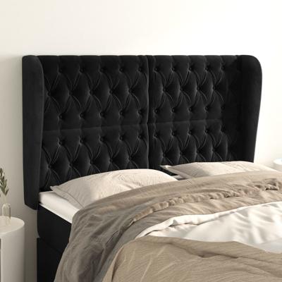 Hoofdbord met randen 163x23x118/128 cm fluweel zwart