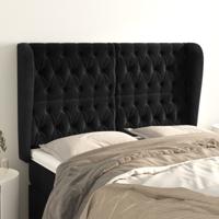 Hoofdbord met randen 163x23x118/128 cm fluweel zwart