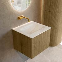 Badmeubel Mondiaz Kurve-Dlux | 50 cm cm | Meubelkleur Dusk | Wastafelkleur Ostra | Solid surface | Wasbak midden spoelbak | Zonder kraangat(en)