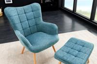 Moderne fauteuil SCANDINAVIA blauw getextureerde massief houten poten met armleuningen - 44024