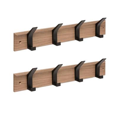 5Five Kapstok - 2x - 4 ophang haken - RVS - bruin/zwart - 45 x 10 cm - wandkapstok
