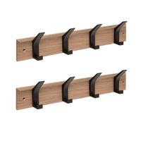 5Five Kapstok - 2x - 4 ophang haken - RVS - bruin/zwart - 45 x 10 cm - wandkapstok