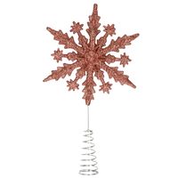 Kunststof kerstboom 3D sneeuwvlok piek glitter donker roze/rose 20 cm - kerstboompieken - thumbnail