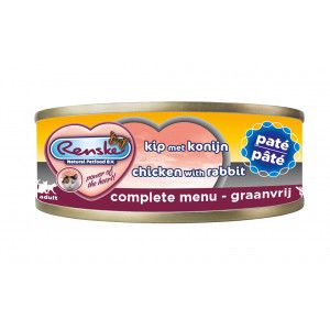 Renske Graanvrij paté kip met konijn natvoer kat (blik) 2 trays (48 x 70 g)