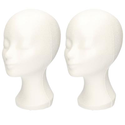 Paspop display etalage hoofd/mannequin - 2x - 30 cm - piepschuim - wit - voor hoeden/pruiken/accesso