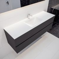 Mondiaz Vica Cloud badmeubel antraciet mat 150 cm 2 lades solid surface enkele spoelbak midden 1 kraangat