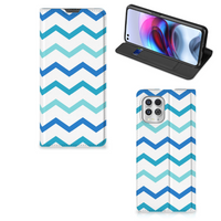 Motorola Moto G100 Hoesje met Magneet Zigzag Blauw