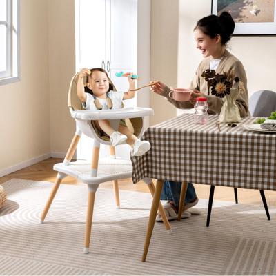 Hoge stoel voor Baby's en Peuters 6-in-1 Convertible Tafel Stoel Set met Bouwsteentafel Beige