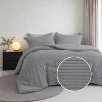 Dekbedovertrek Teddy Rib - Licht Grijs - Lits-Jumeaux (240x220 Cm) - Grijs Microvezel - Strepen - Fresh And Co - Dekbed-Discounter.nl