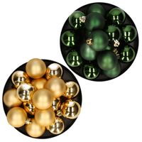 Kerstversiering kunststof kerstballen mix goud/ donkergroen 4 en 6 cm pakket van 80x stuks