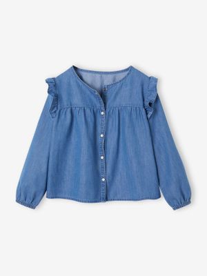 Denim overhemd met ruches voor meisjes stone