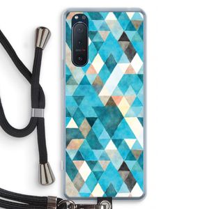 Gekleurde driehoekjes blauw: Sony Xperia 5 II Transparant Hoesje met koord