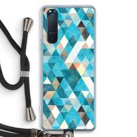 Gekleurde driehoekjes blauw: Sony Xperia 5 II Transparant Hoesje met koord
