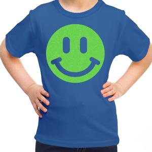 Verkleed T-shirt voor meisjes - Smile Emoticon - blauw - carnaval - feestkleding voor kinderen