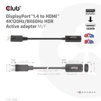CLUB3D DisplayPort1.4 to HDMI 4K120Hz/8K60Hz HDR Active adapter M/F - thumbnail