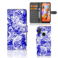 Telefoonhoesje met Naam Samsung Galaxy M11 | A11 Angel Skull Blauw