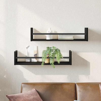 Wandplank 2 pcs Zwart eiken 60 x 16 x 14 cm Bewerkt hout