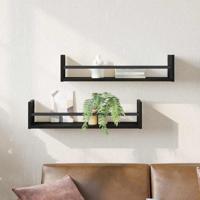 Wandplank 2 pcs Zwart eiken 60 x 16 x 14 cm Bewerkt hout