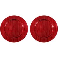 2x Kaarsenborden/plateaus rood vlechtpatroon 33 cm rond - thumbnail