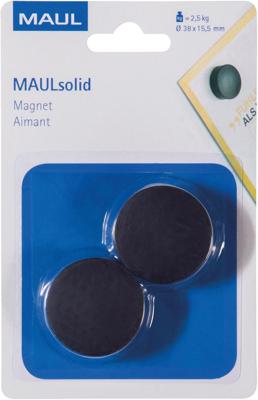 MAUL magneet Solid, 38 mm, trekkracht 2,5 kg, blister van 2 stuks, zwart