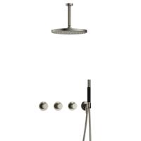 Hotbath Cobber X - CX7067 - Inbouw Regendoucheset - Geborsteld Nikkel - 2 Stopkranen - Thermostatisch - Plafondbuis 15 cm - Hoofddouche 300 mm - Staafhanddouche - met M106 - Waterbesparend