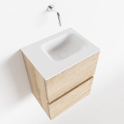 Toiletmeubel Mondiaz Ada | 40 cm | Meubelkleur Washed oak | Lex wastafel Talc Links | Zonder kraangat