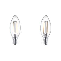 PHILIPS - LED Lamp Filament - Set 2 Stuks - Classic LEDCandle 827 B35 CL - E14 Fitting - 2W - Warm Wit 2700K Vervangt - thumbnail