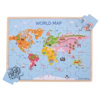 Bigjigs houten wereldkaart puzzel, 35dlg.