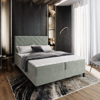 OP=OP Opberg Boxspring Chevron | 180 x 200 Saliegroen | 40 cm hoge boxen + Voetbord Chevron + 2x Hocker met 2 Lades | P500M linkerkant / 1 x P500 F rechterkant