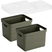Sunware Opbergbox met transparante deksel - 2x stuks - donkergroen - 18L - kunststof - 35x25x24cm