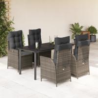 5-delige Tuinset met kussens poly rattan grijs