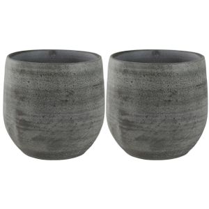 2x stuks plantenpotten/bloempotten in een strakke Modern design look mystic grijs Dia 22 cm en Hoogt