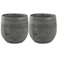 2x stuks plantenpotten/bloempotten in een strakke Modern design look mystic grijs Dia 22 cm en Hoogt