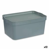 Opbergbak met Deksel Grijs Plastic 7,5 L 21 x 14,2 x 32 cm (12 Stuks)